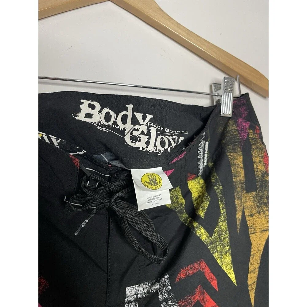 Body glove Men's 34 Black Neon Print Board Shorts 9